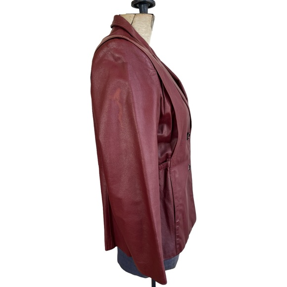 Vintage Lowenbur Bordeaux Red Leather Blazer Jacket - Picture 6 of 7